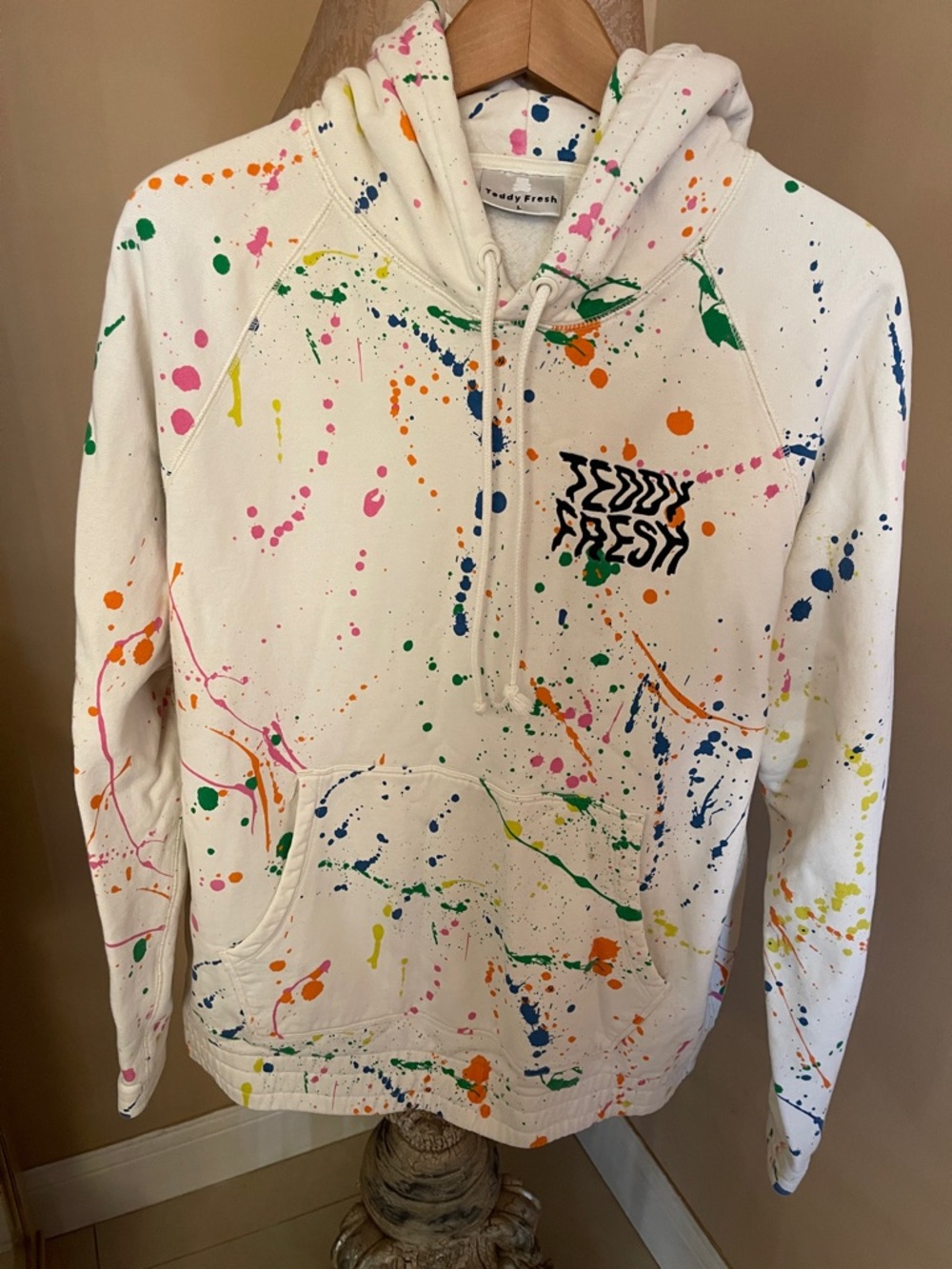 Teddy Fresh White Multicolor Paint-Splatter Hoodie